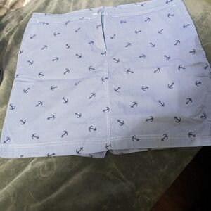 Karen Scott Blue Anchor Print Midi Skirt